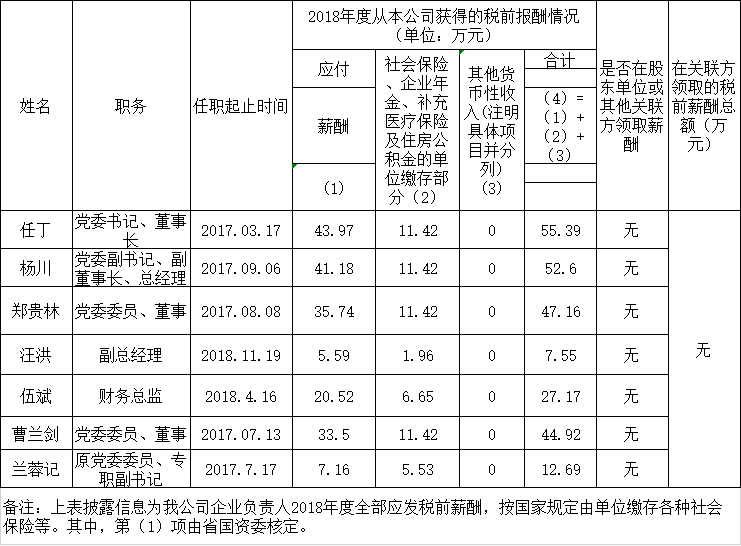 四川省旅游投资集团有限责任公司负责人2018年度薪酬情况